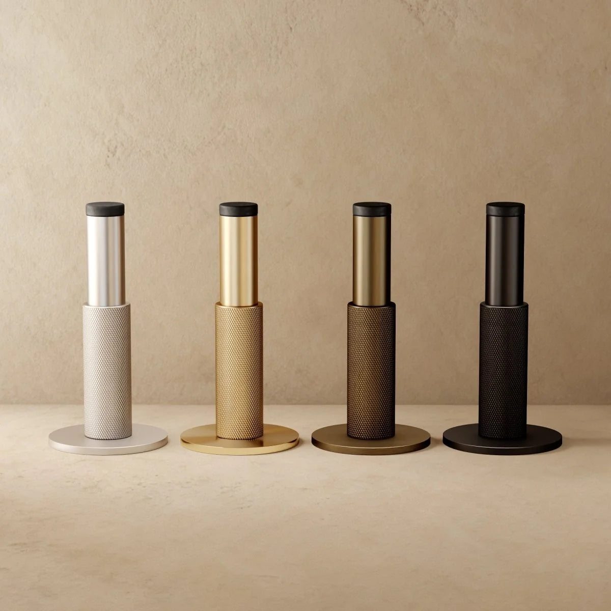 Wall-Mounted Door Stop | Knurled Solid Brass & Rubber Bumper