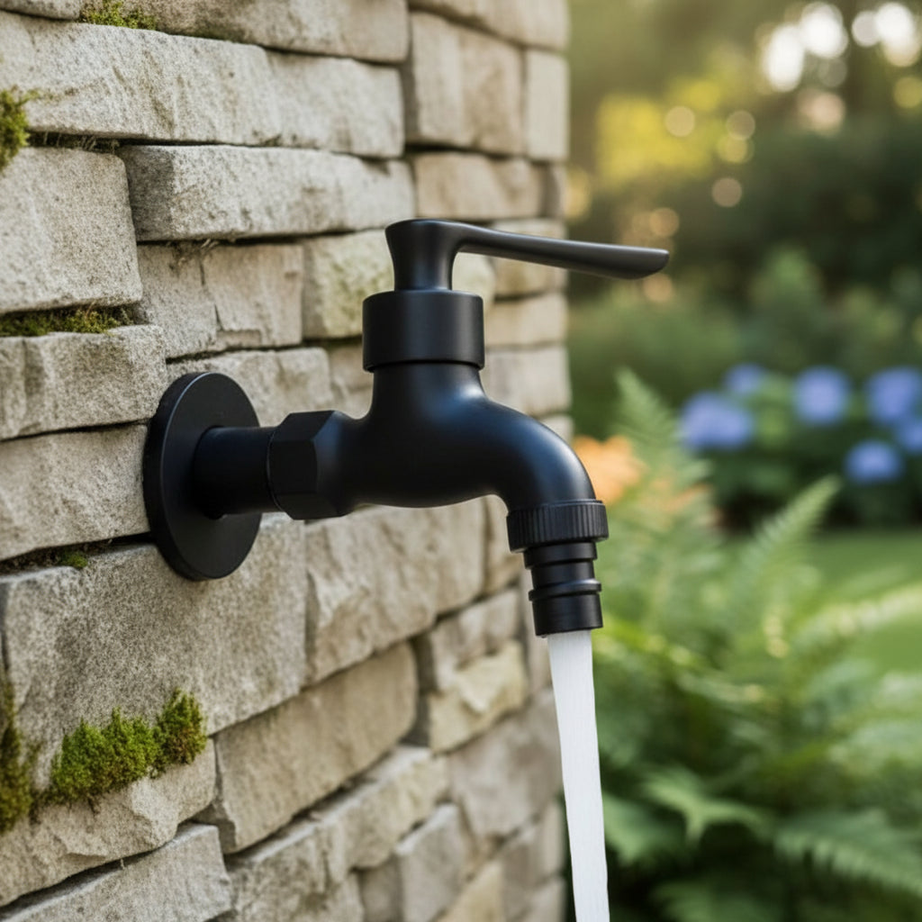 Wall-Mounted Faucet | Matte Black Solid Brass | Space-Saving