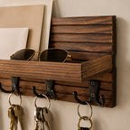 Wall-Mounted Key Holder | Natural Pine Shelf & 4 Double Hooks