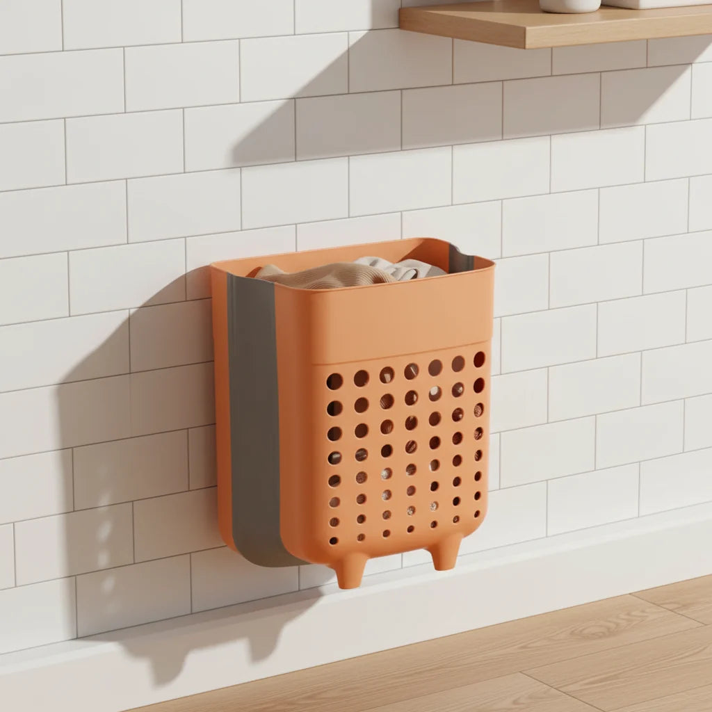 Wall-Mounted Laundry Basket | Foldable, Ventilated & Reinforced Handles