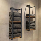 Wall-Mounted Towel Rack | 2-Tier Stainless Steel Frame & Wood-Look Shelves