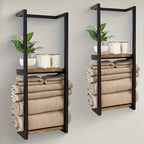 Wall-Mounted Towel Rack | 2-Tier Stainless Steel Frame & Wood-Look Shelves
