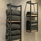 Wall-Mounted Towel Rack | 2-Tier Stainless Steel Frame & Wood-Look Shelves