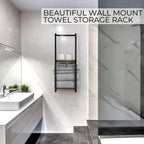 Wall-Mounted Towel Rack | 2-Tier Stainless Steel Frame & Wood-Look Shelves