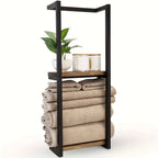 Wall-Mounted Towel Rack | 2-Tier Stainless Steel Frame & Wood-Look Shelves