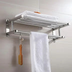 Wall-Mounted Towel Rack | Brushed Stainless Steel | Shelf & Integrated Hooks