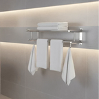 Wall-Mounted Towel Rack | Brushed Stainless Steel | Shelf & Integrated Hooks