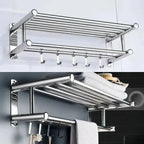 Wall-Mounted Towel Rack | Brushed Stainless Steel | Shelf & Integrated Hooks