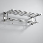 Wall-Mounted Towel Rack | Brushed Stainless Steel | Shelf & Integrated Hooks