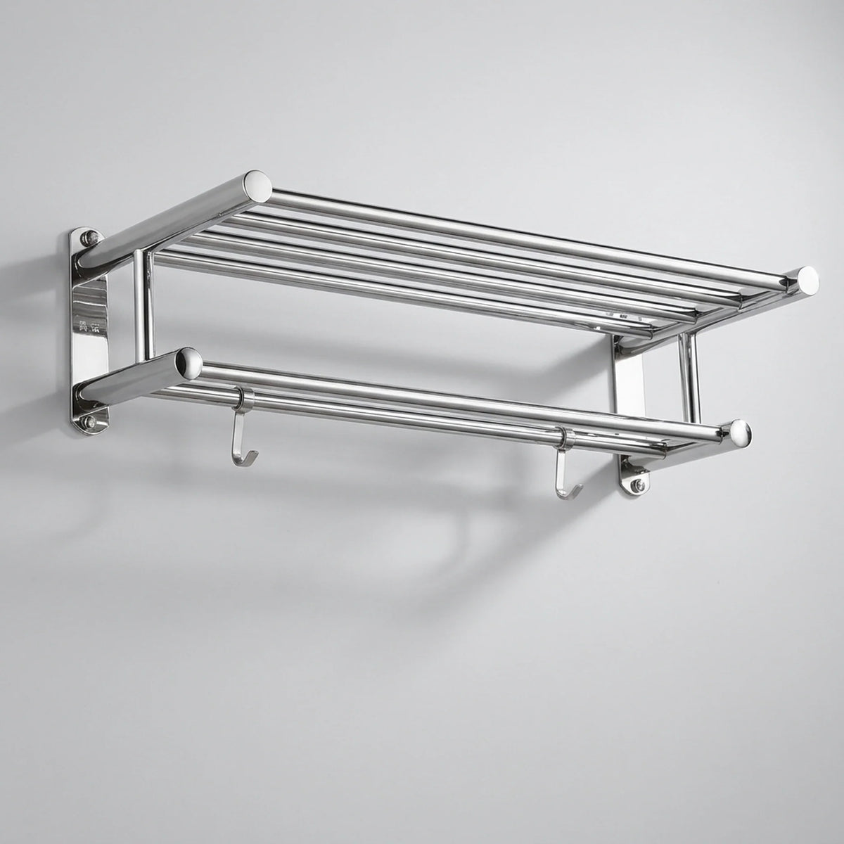 Wall-Mounted Towel Rack | Brushed Stainless Steel | Shelf & Integrated Hooks
