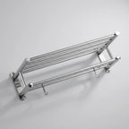 Wall-Mounted Towel Rack | Brushed Stainless Steel | Shelf & Integrated Hooks