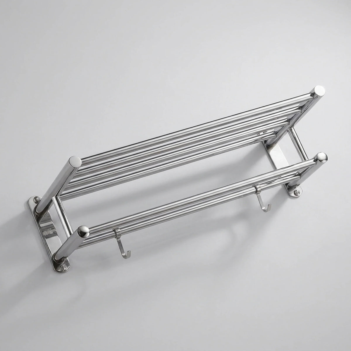 Wall-Mounted Towel Rack | Brushed Stainless Steel | Shelf & Integrated Hooks
