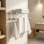 Wall-Mounted Towel Rack | Brushed Stainless Steel | Shelf & Integrated Hooks