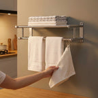 Wall-Mounted Towel Rack | Brushed Stainless Steel | Shelf & Integrated Hooks