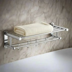 Wall-Mounted Towel Rack | Brushed Stainless Steel | Shelf & Integrated Hooks