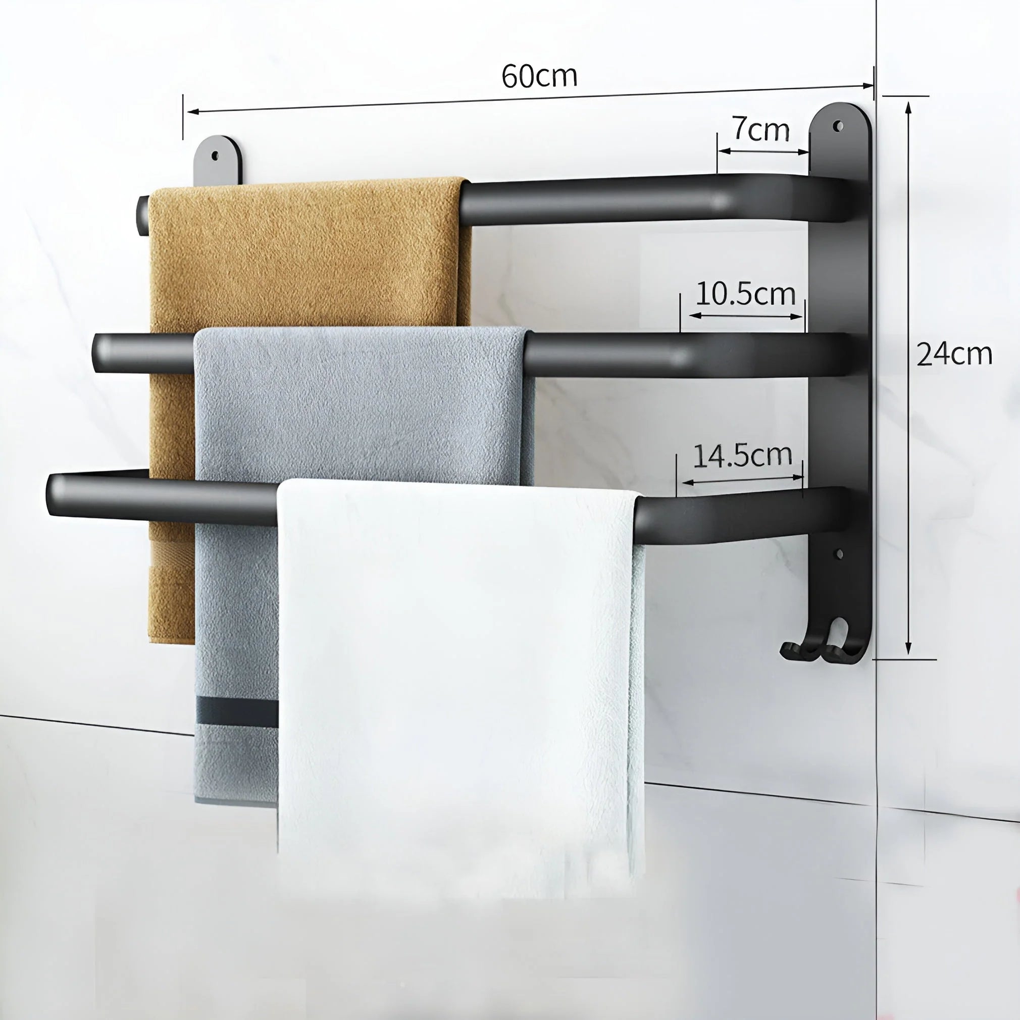 Towel Rack | Space-Saving Aluminum Frame | 3 Tiers, Wall-Mounted