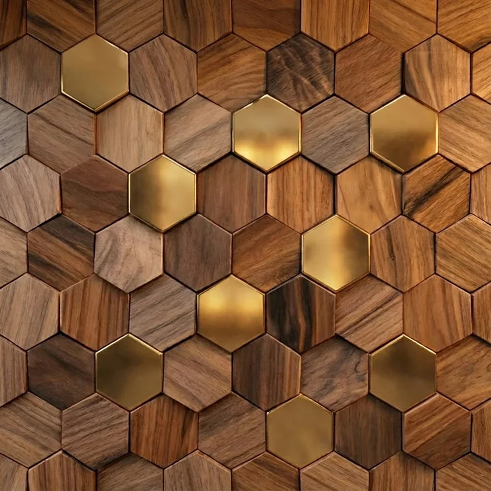 Wall Panel | Hexagonal Solid Wood Mosaic | 30 x 30 cm