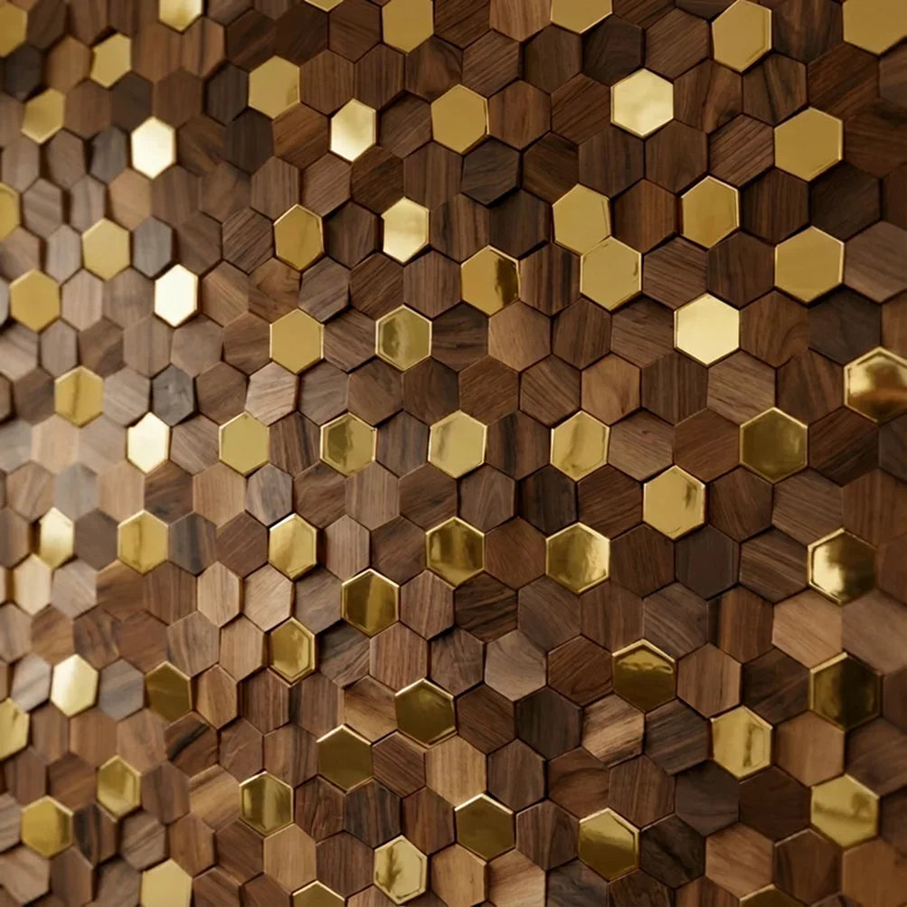 Wall Panel | Hexagonal Solid Wood Mosaic | 30 x 30 cm