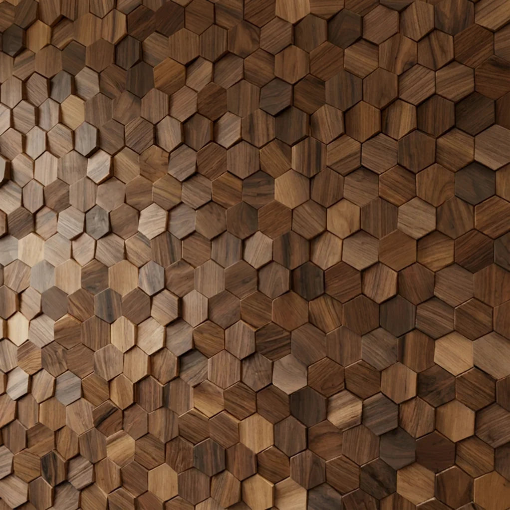Wall Panel | Hexagonal Solid Wood Mosaic | 30 x 30 cm