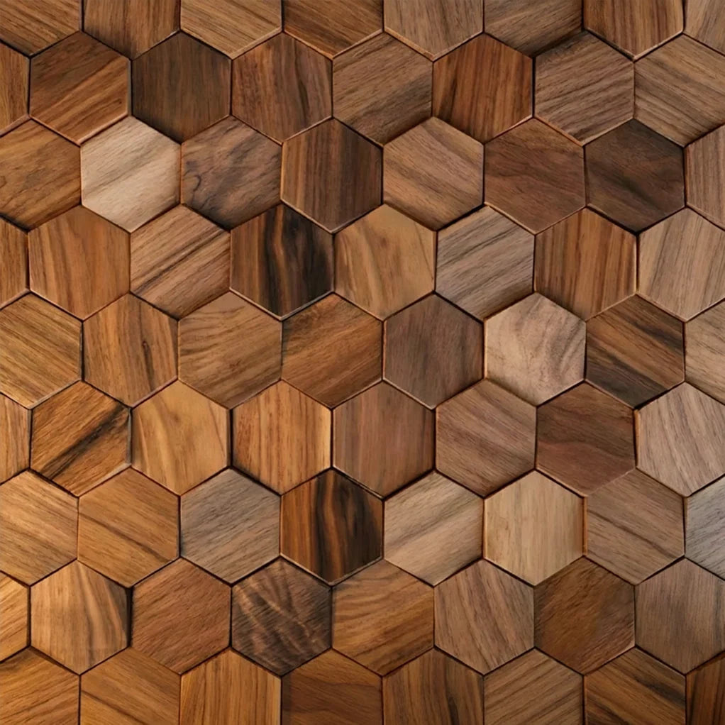 Wall Panel | Hexagonal Solid Wood Mosaic | 30 x 30 cm