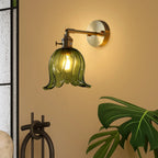 Wall Sconce | Amber Glass Flower Shade & E27 Compatible