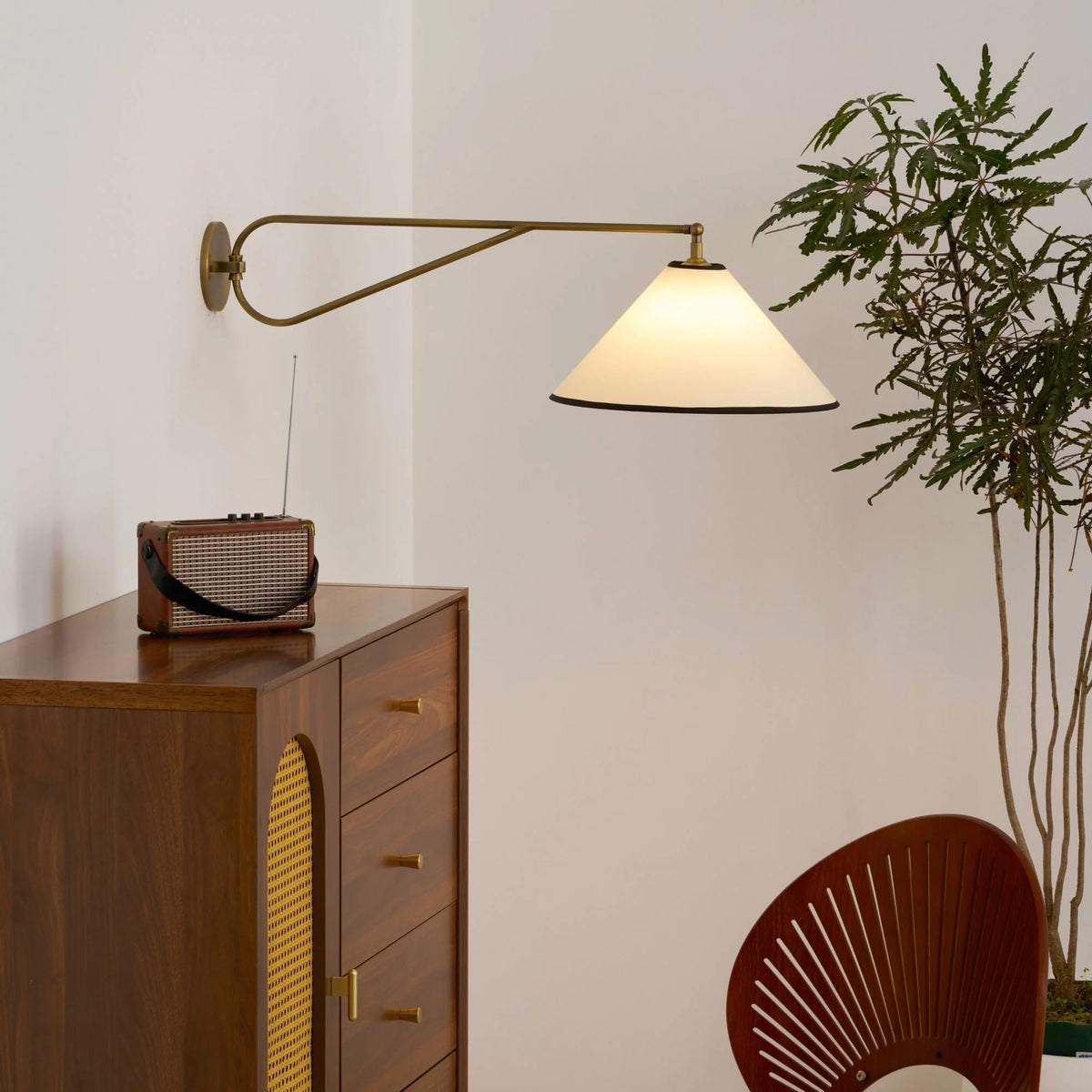 Wall Sconce | Antique Brass Body & Adjustable Fabric Shade | 38 x 85 cm