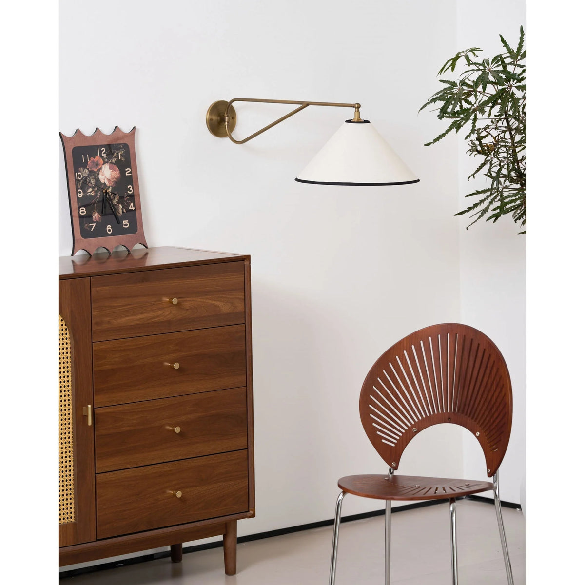 Wall Sconce | Antique Brass Body & Adjustable Fabric Shade | 38 x 85 cm