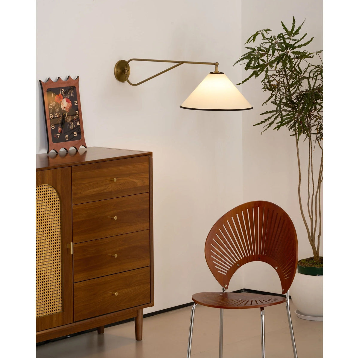 Wall Sconce | Antique Brass Body & Adjustable Fabric Shade | 38 x 85 cm