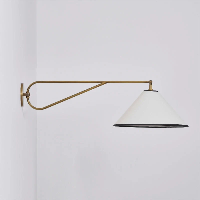 Wall Sconce | Antique Brass Body & Adjustable Fabric Shade | 38 x 85 cm