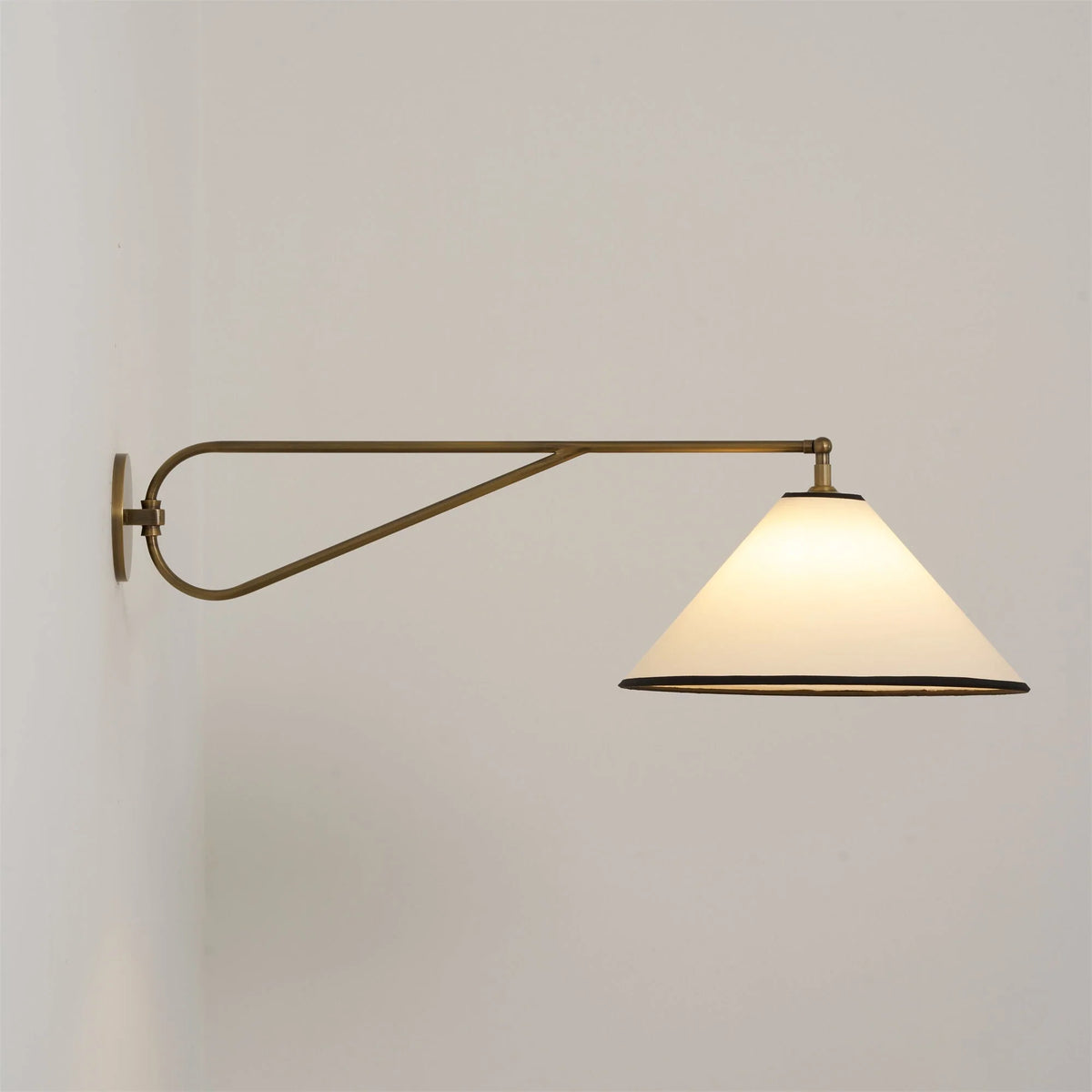 Wall Sconce | Antique Brass Body & Adjustable Fabric Shade | 38 x 85 cm