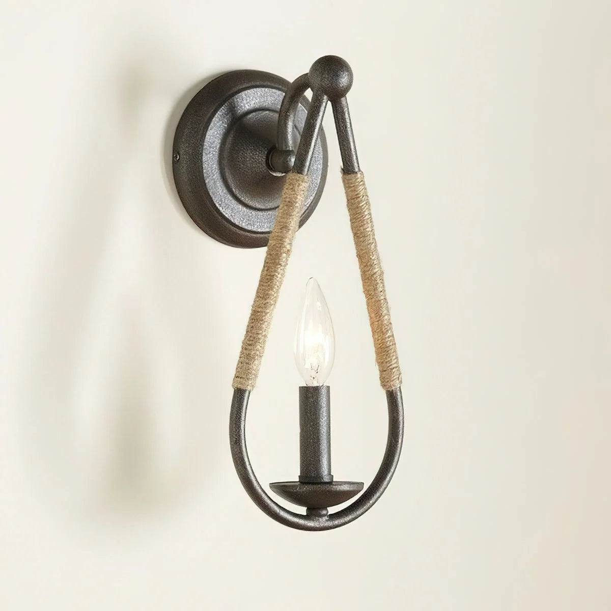 Wall Sconce | Black Iron & Hemp Rope | 33 cm