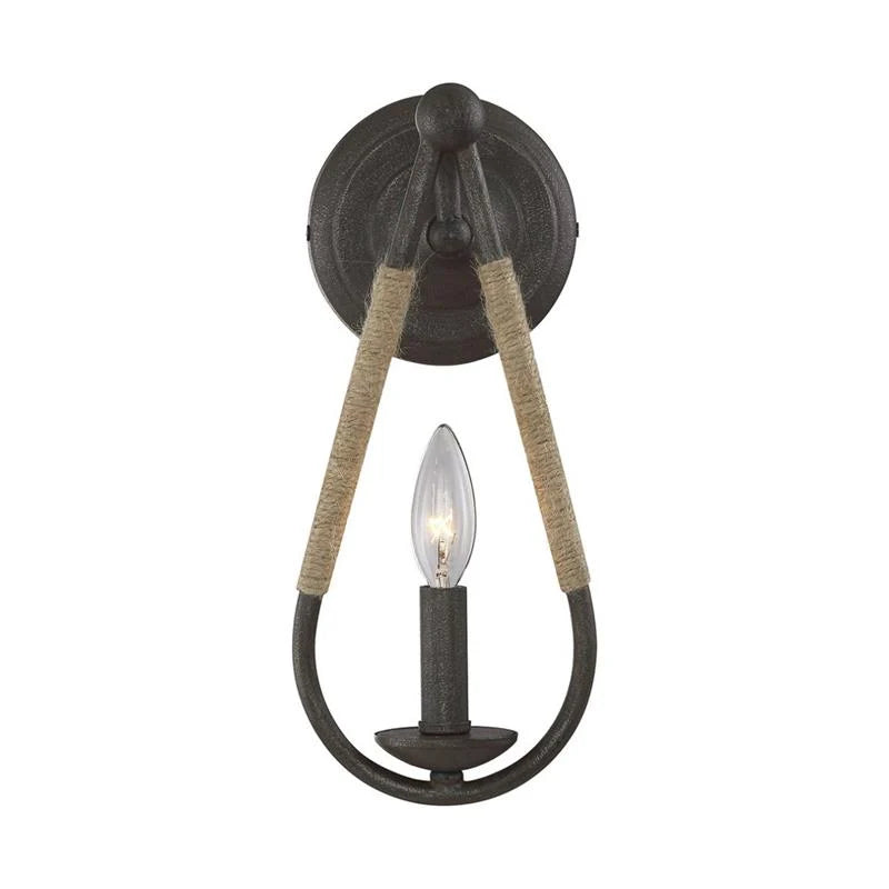 Wall Sconce | Black Iron & Hemp Rope | 33 cm