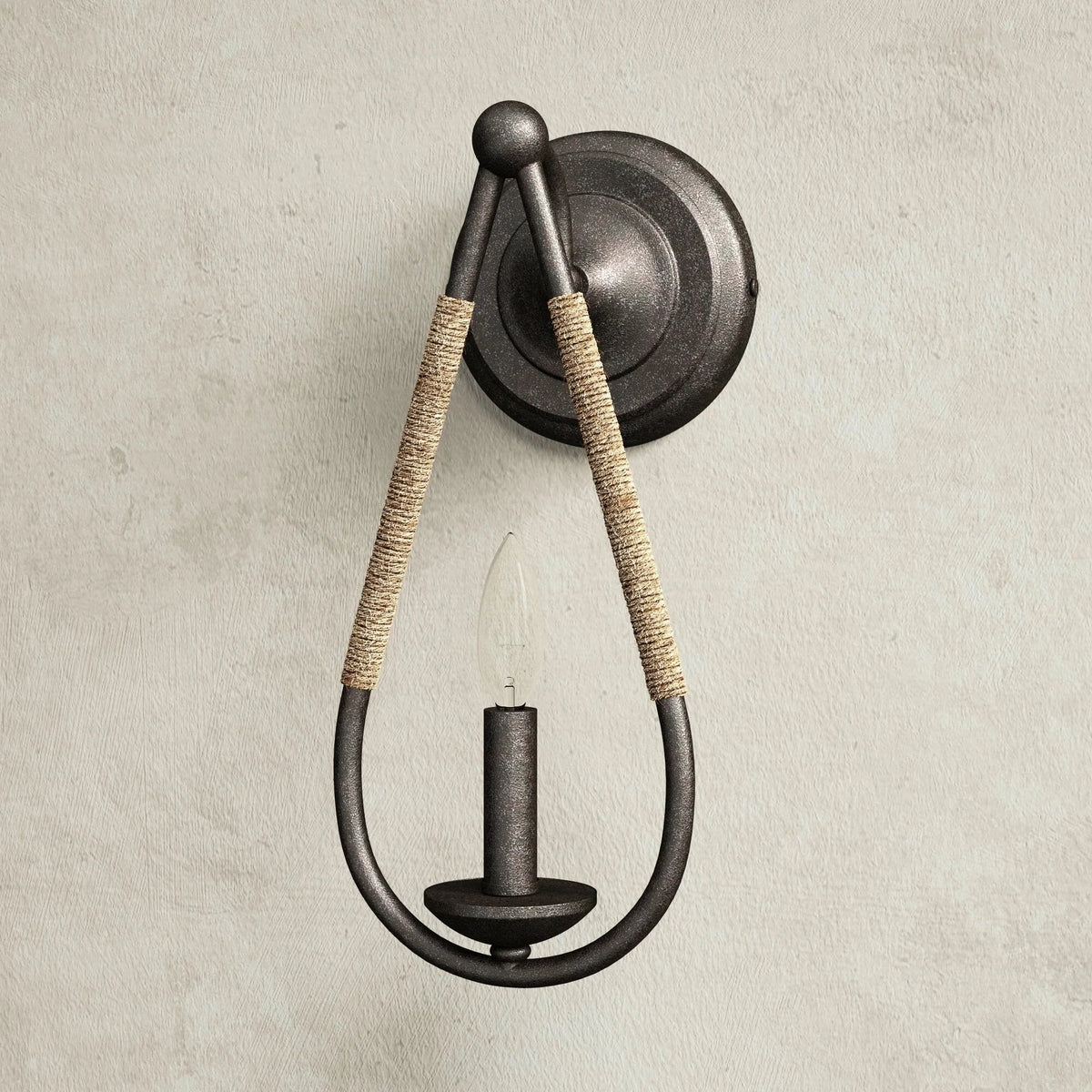Wall Sconce | Black Iron & Hemp Rope | 33 cm