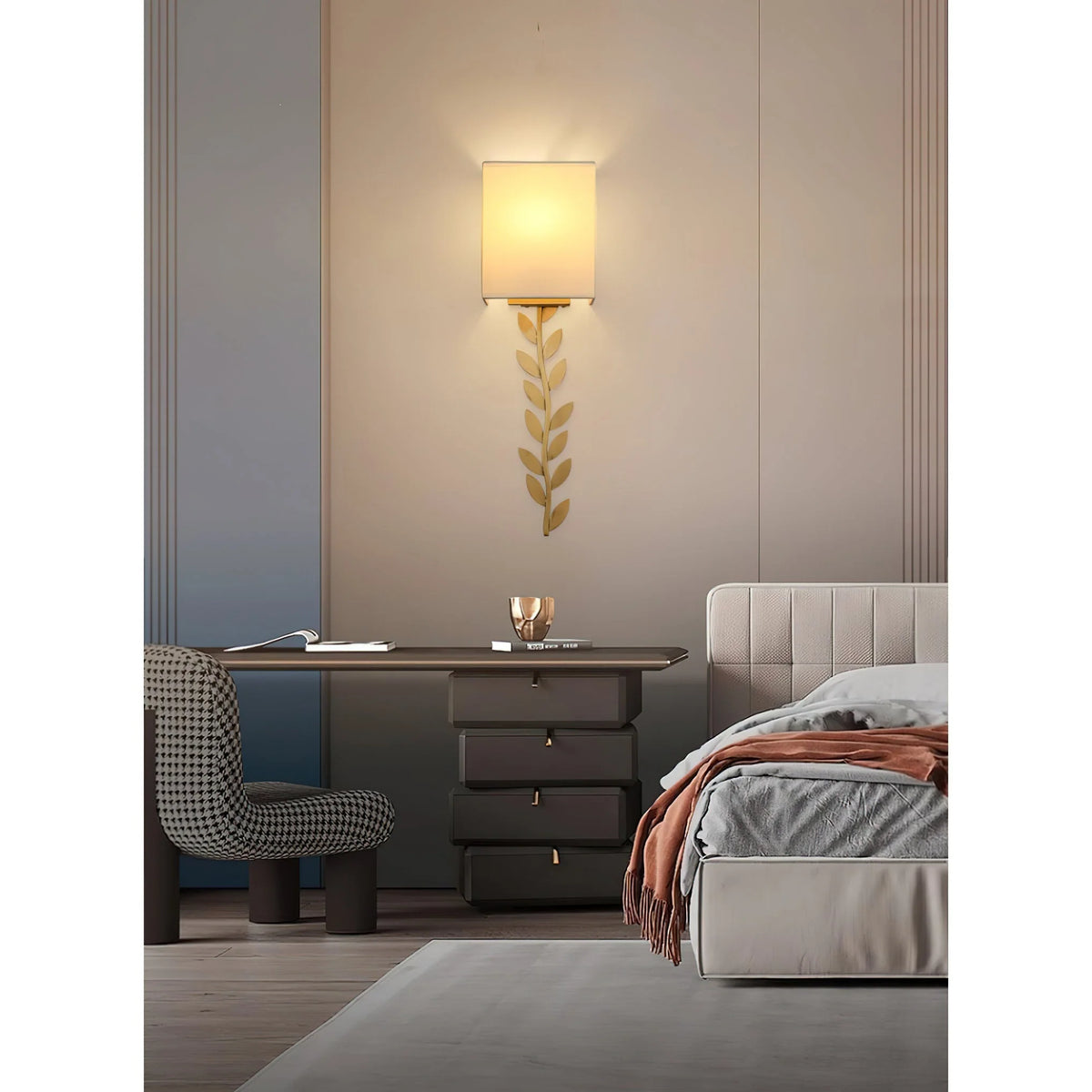 Wall Sconce | Brass Body & Fabric Shade | Ø18 x H61 cm
