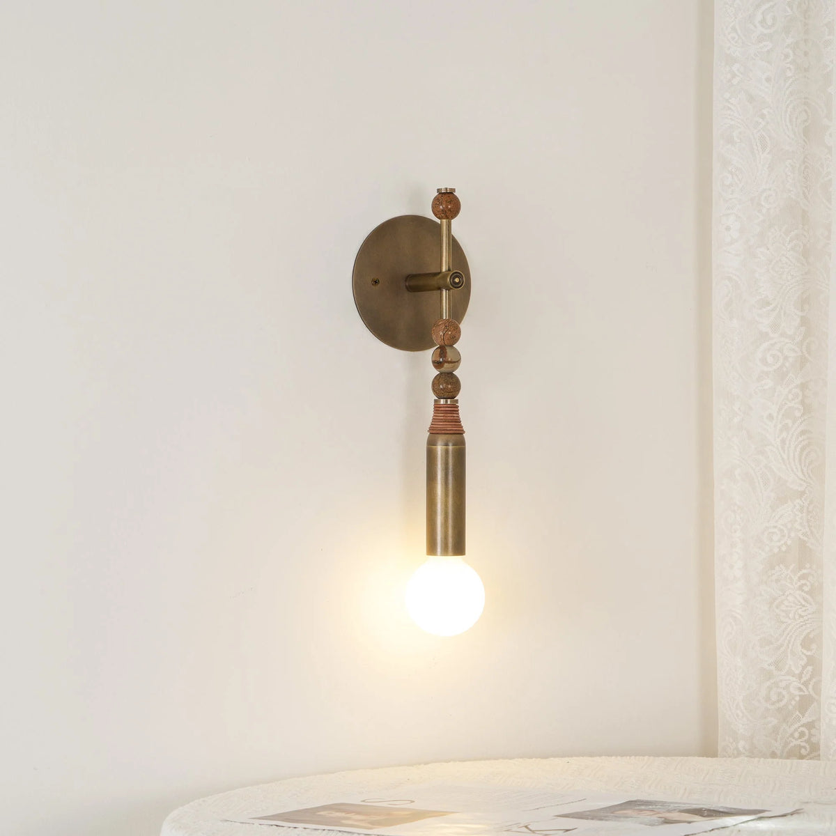 Wall Sconce | Brass Body & Marble Accents | E26/E27 Bulb Holder