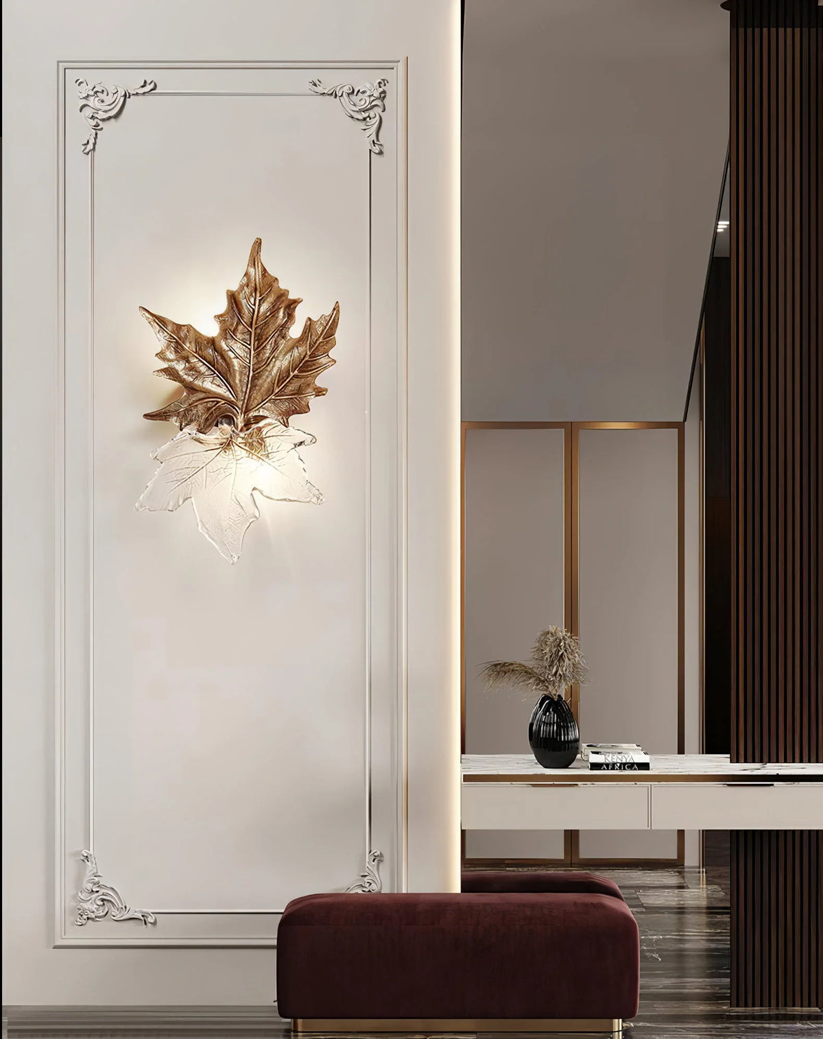 Wall Sconce | Brass & Glass Falling Leaf Design | 31 cm