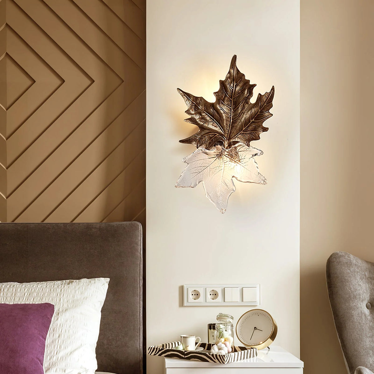 Wall Sconce | Brass & Glass Falling Leaf Design | 31 cm