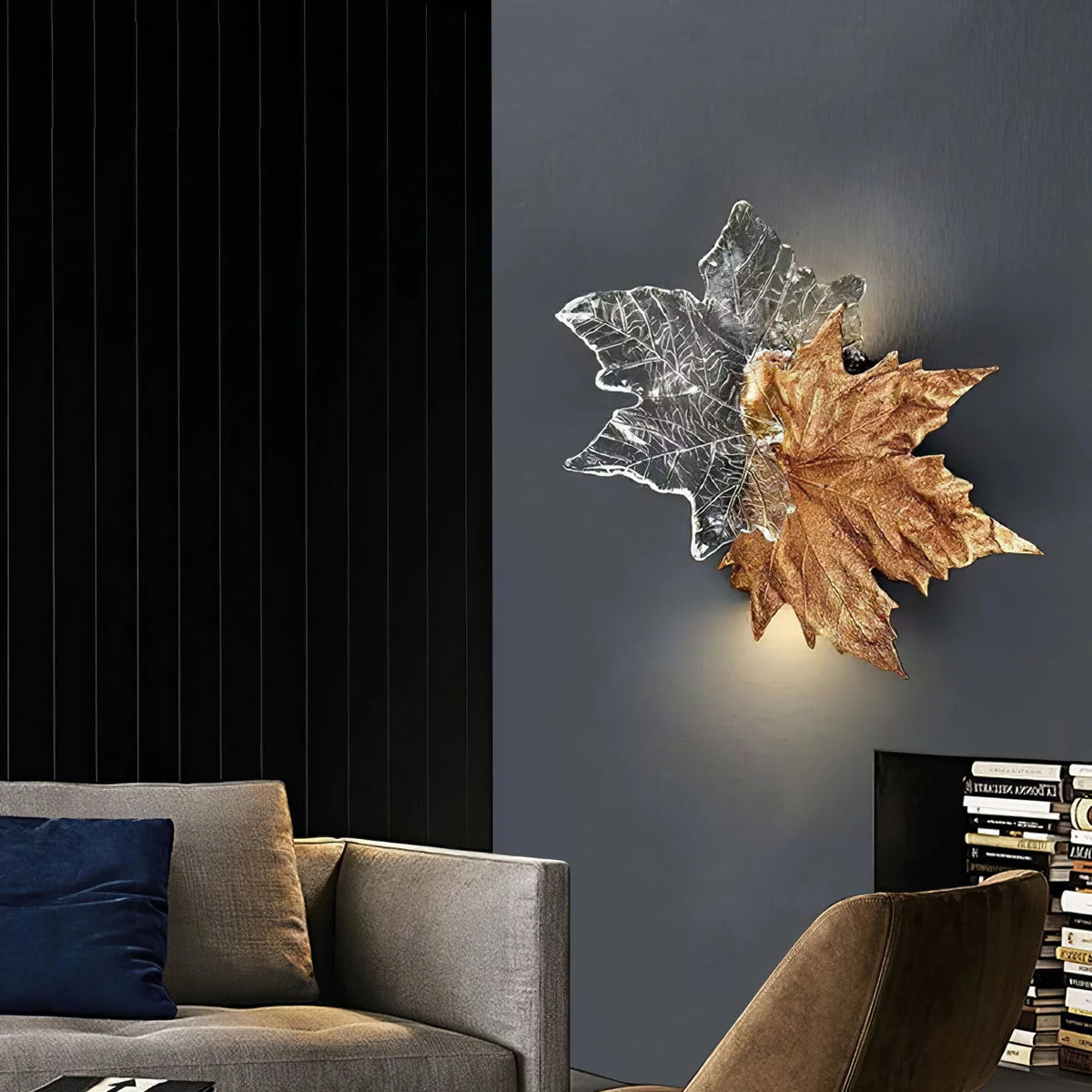 Wall Sconce | Brass & Glass Falling Leaf Design | 31 cm