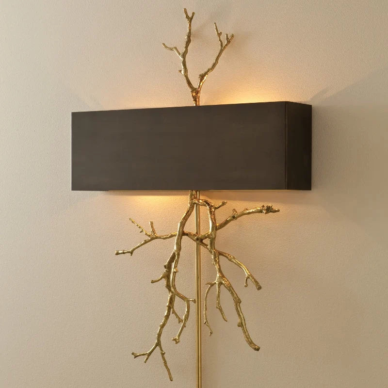 Wall Sconce | Brass Twig Design & Aluminum Shade | E12/E14 Socket