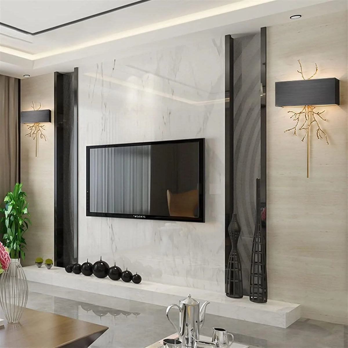 Wall Sconce | Brass Twig Design & Aluminum Shade | E12/E14 Socket