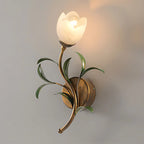 Wall Sconce | Cream Floral Glass Shade & Antique Brass Details
