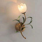 Wall Sconce | Cream Floral Glass Shade & Antique Brass Details