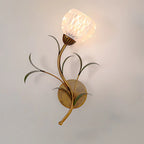 Wall Sconce | Cream Floral Glass Shade & Antique Brass Details