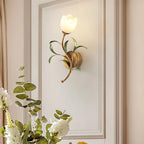 Wall Sconce | Cream Floral Glass Shade & Antique Brass Details