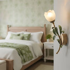 Wall Sconce | Cream Floral Glass Shade & Antique Brass Details