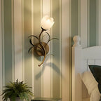 Wall Sconce | Cream Floral Glass Shade & Antique Brass Details