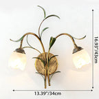 Wall Sconce | Cream Floral Glass Shade & Antique Brass Details