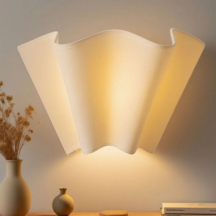 Wall Sconce | Curved Scalloped Linen Shade & Metal Frame