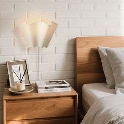 Wall Sconce | Curved Scalloped Linen Shade & Metal Frame