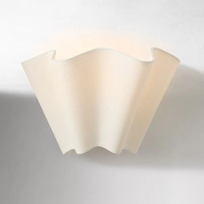 Wall Sconce | Curved Scalloped Linen Shade & Metal Frame